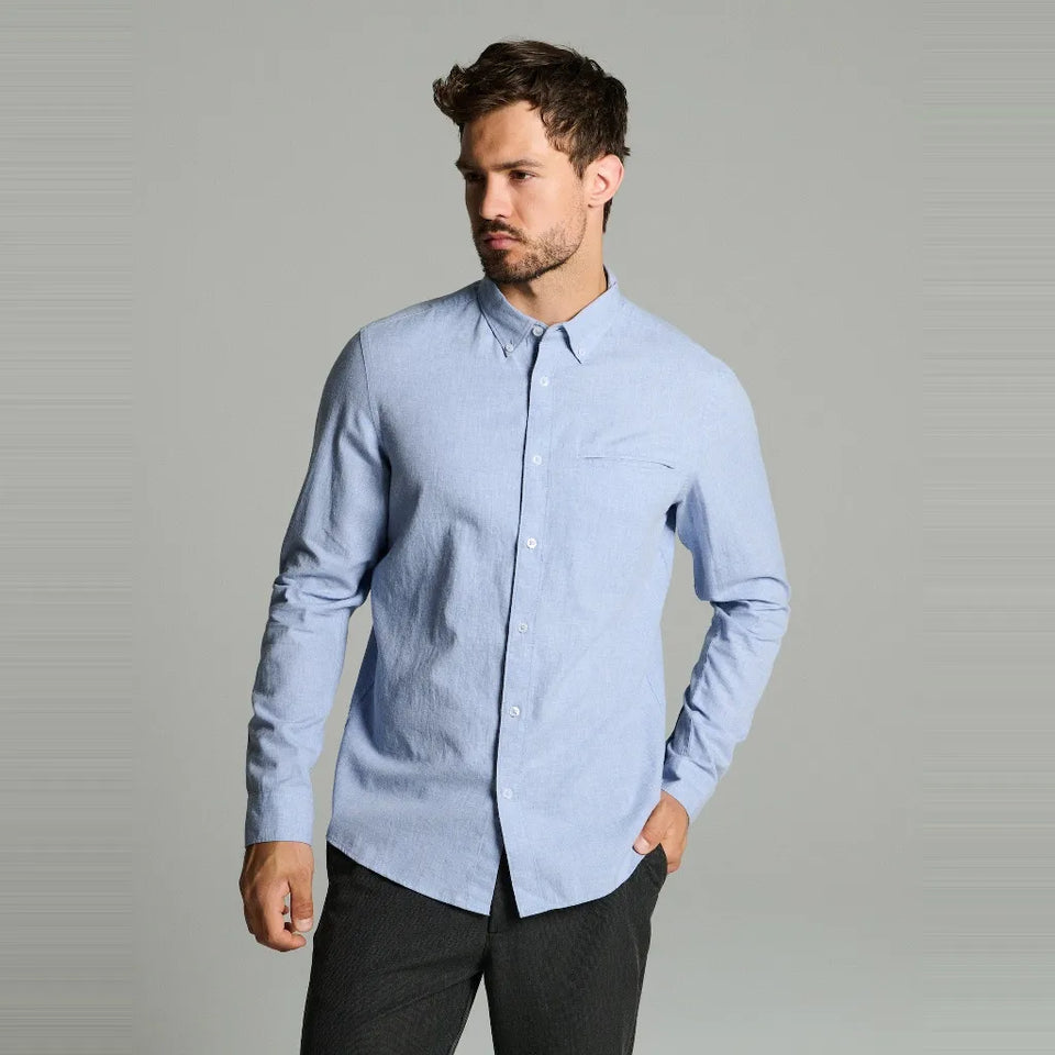 Sinsay Men's Light Blue Oxford Shirt with Single Chest Pocket Shirt