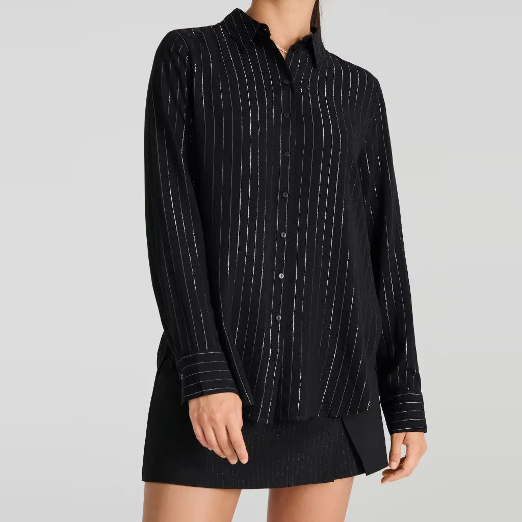 Sinsay Women's Black Glittered Stripe Shirt