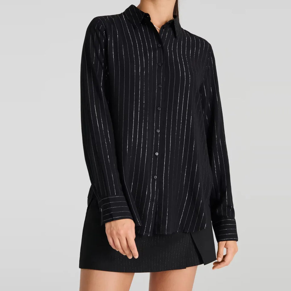 Sinsay Women's Black Glittered Stripe Shirt