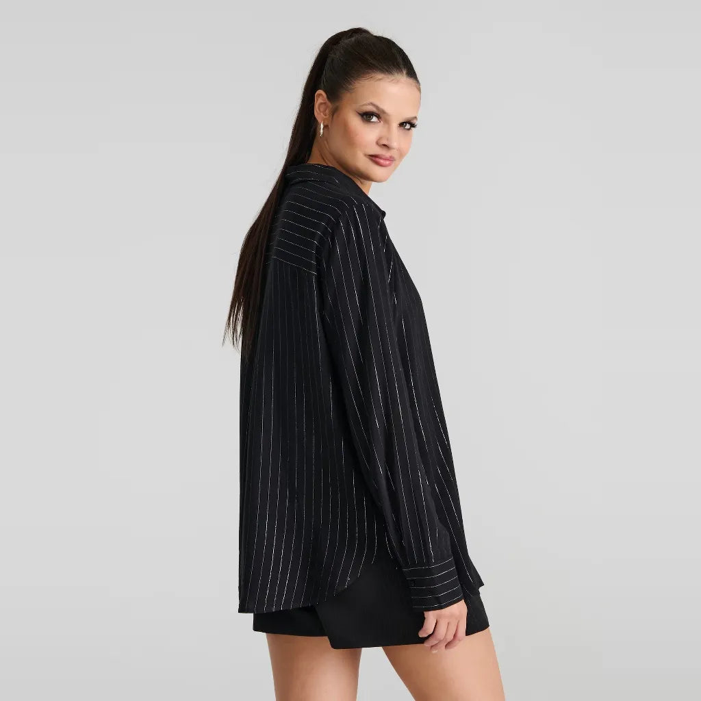 Sinsay Women's Black Glittered Stripe Shirt
