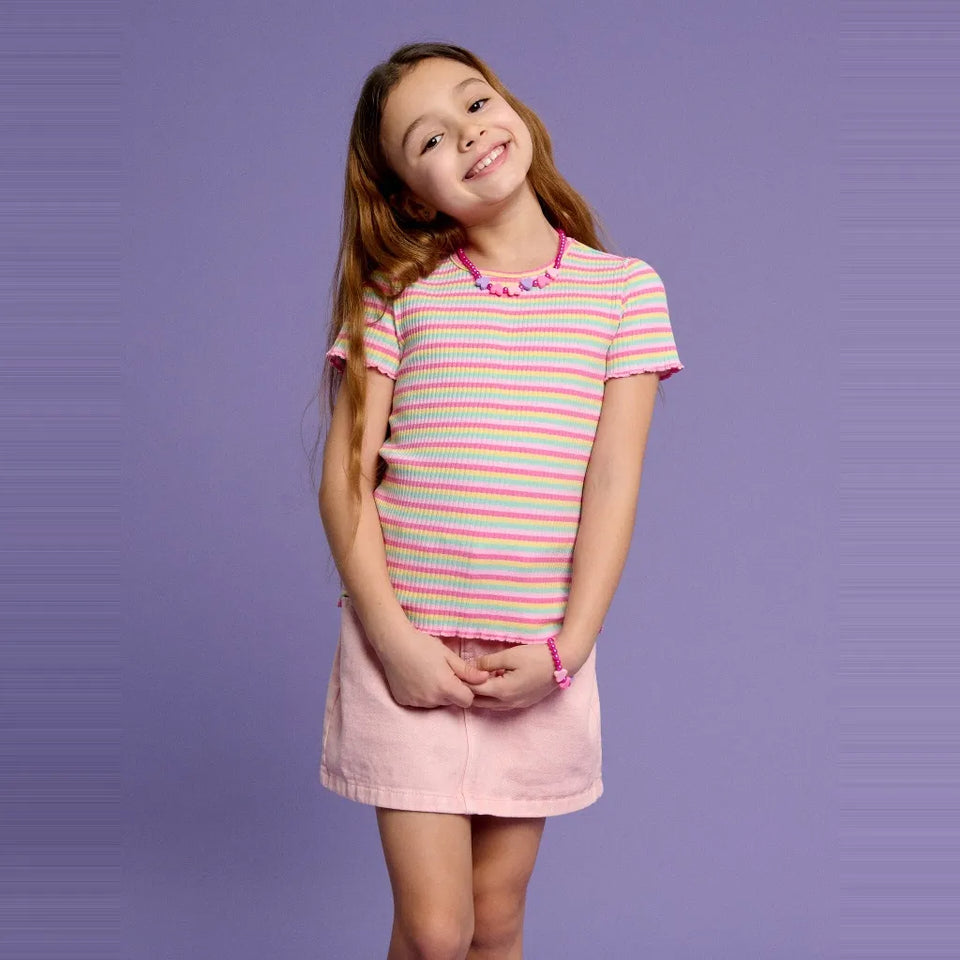 Sinsay Girl's Multicolor striped Crew Neck T-Shirt