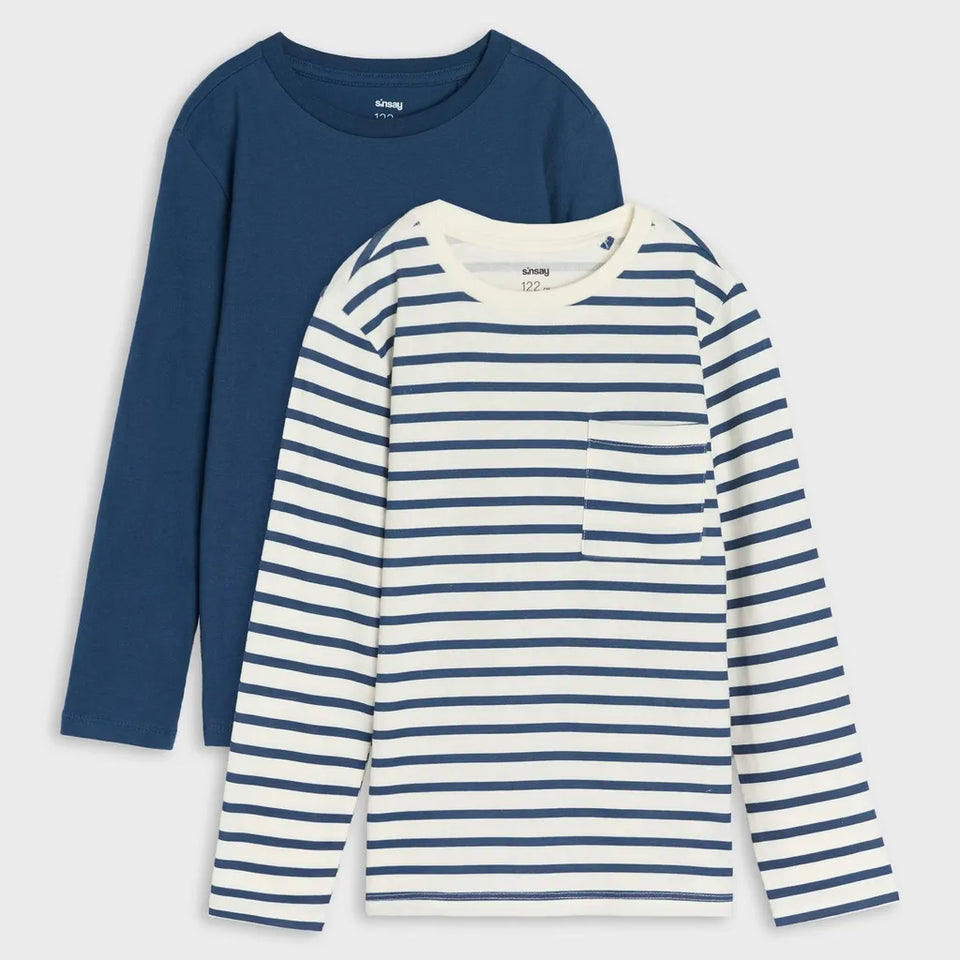 Sinsay Boy's White Stripped & Navy Set of 2 Blouse