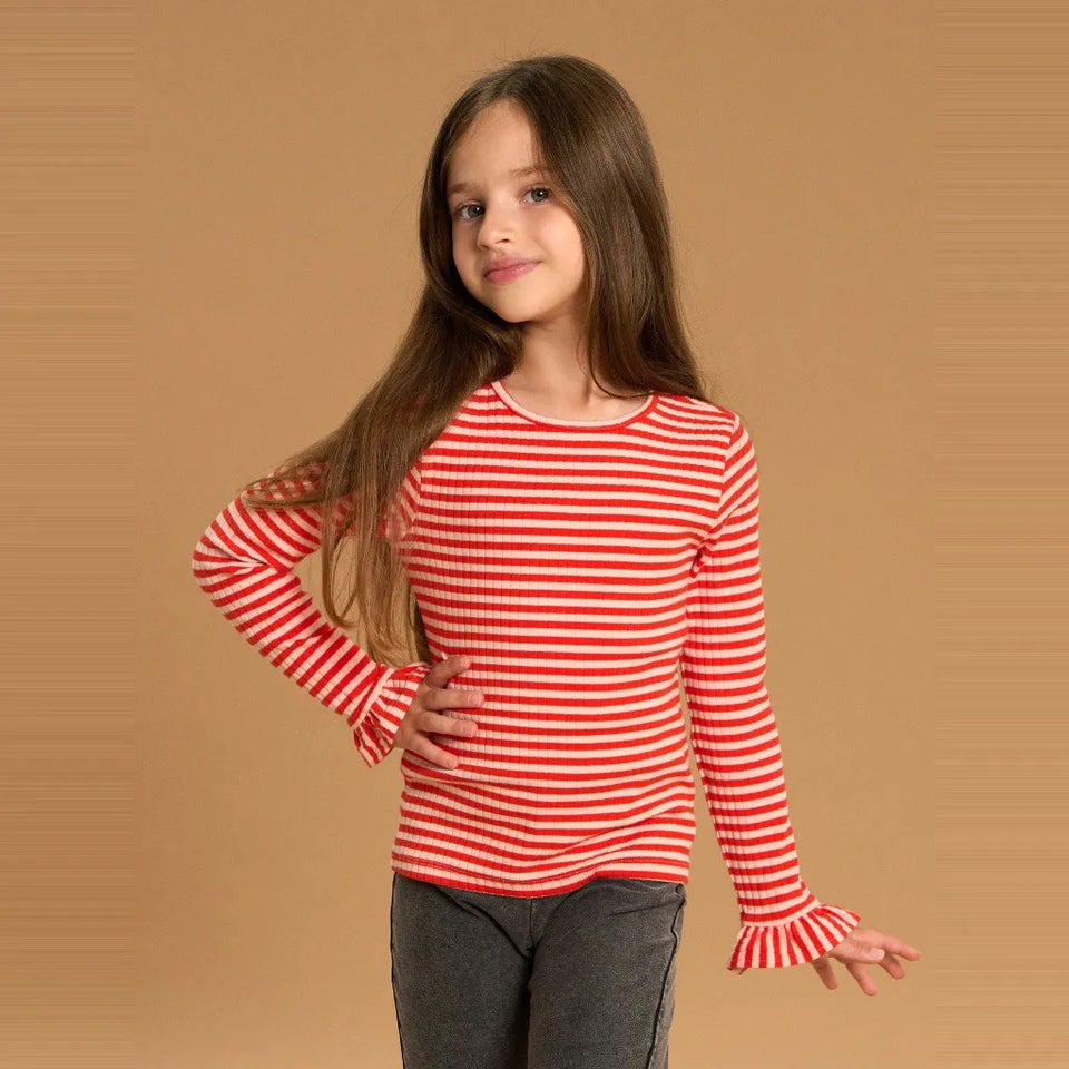 Sinsay Girl's Blouse Red-Beige Striped Blouse