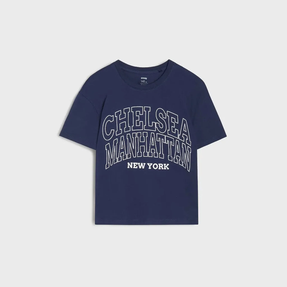 Sinsay Girl's Navy "Chelsea Manhattan New York" Printed T-Shirt