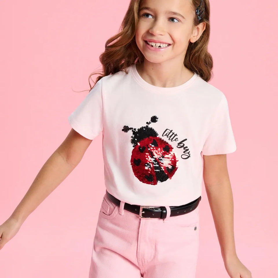 Sinsay Girl's Light Pink With Decorating Print T-Shirt