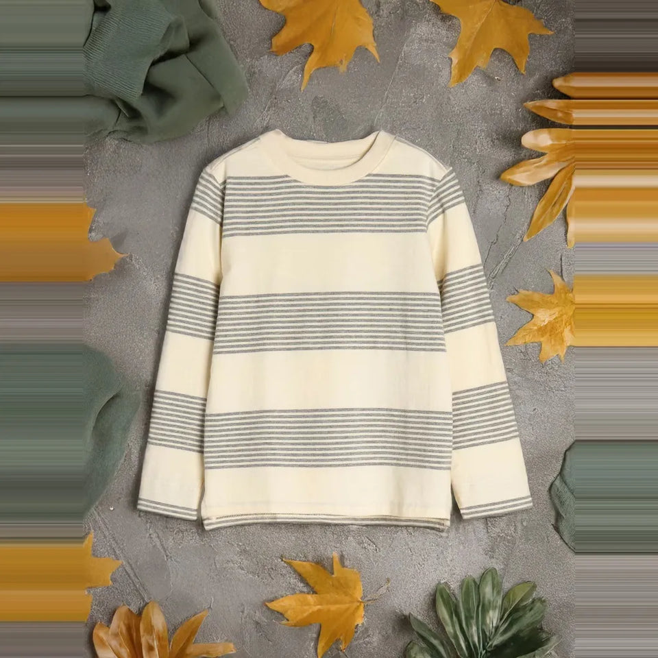 Sinsay Boy's Off White & Grey Striped Crew Neck Blouse