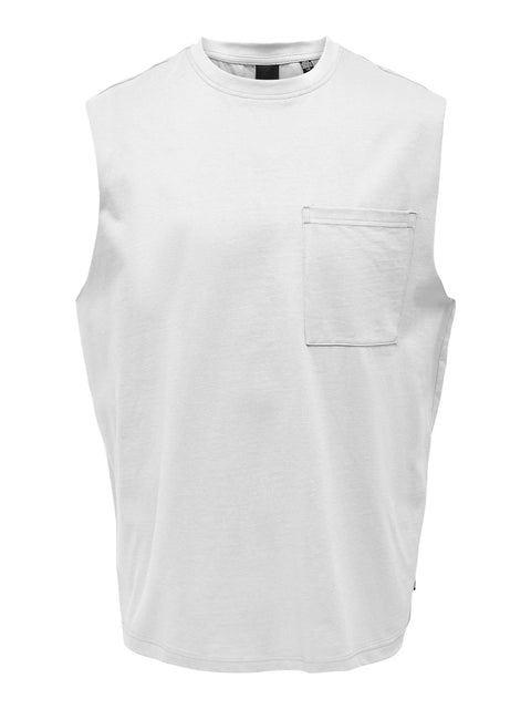 Only & Sons Men's White Onsfred Pocket Sleeveless Tank Top | Only & Sons In Lebanon