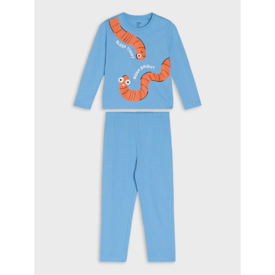 Sinsay Boys' Blue "Sleep Tight Worm Bright" Long-Sleeve Pajama Set