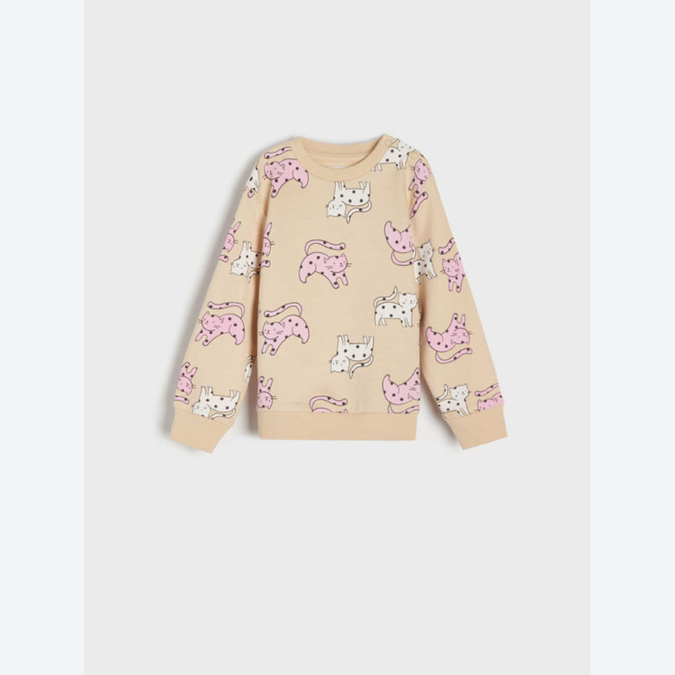 Sinsay Baby Girl's Beige Cat Print Long-Sleeve Blouse