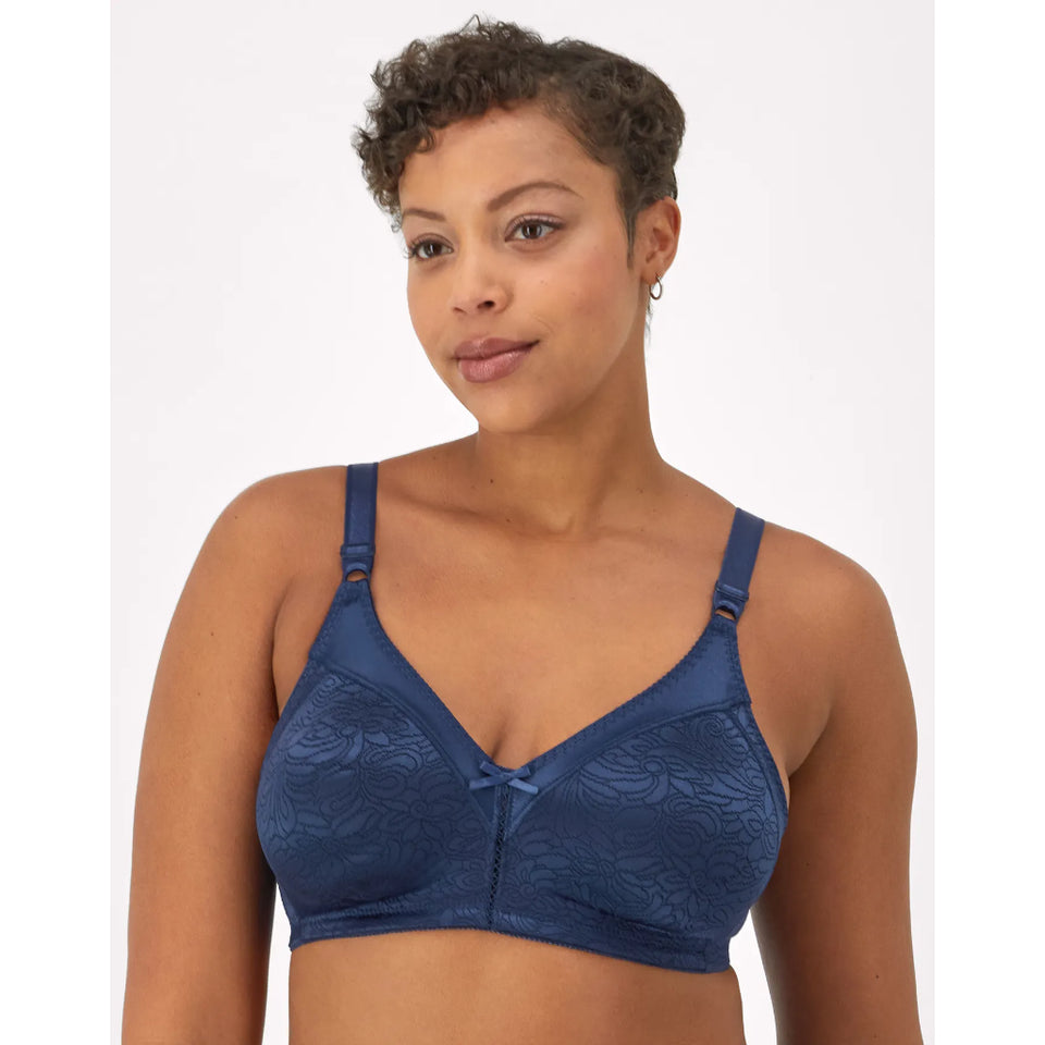 Bali Women's Navy Double Support Lace Wireless Bra