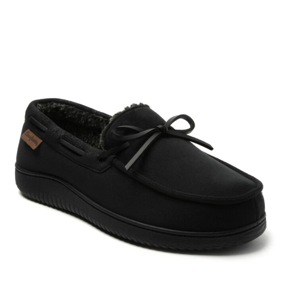 Dearfoams Men's Black Pierce Microsuede Moccasin With Tie Pandufs
