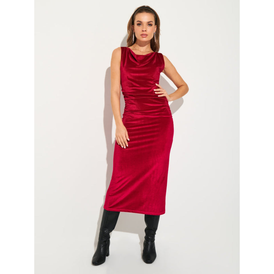 Sinsay Women's Red Draped Velvet Midi Dress