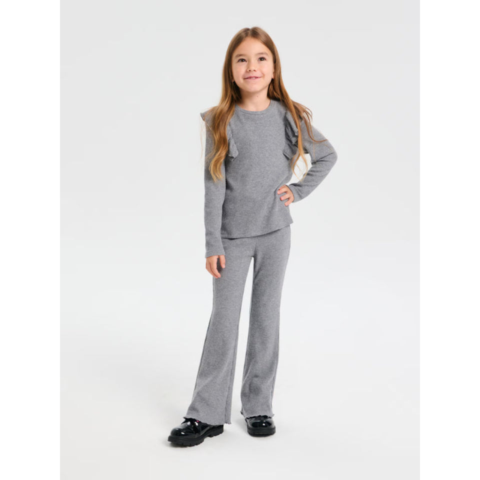 Sinsay Girl's Ribbed Ruffle Shoulder Top and Flare Pant Set