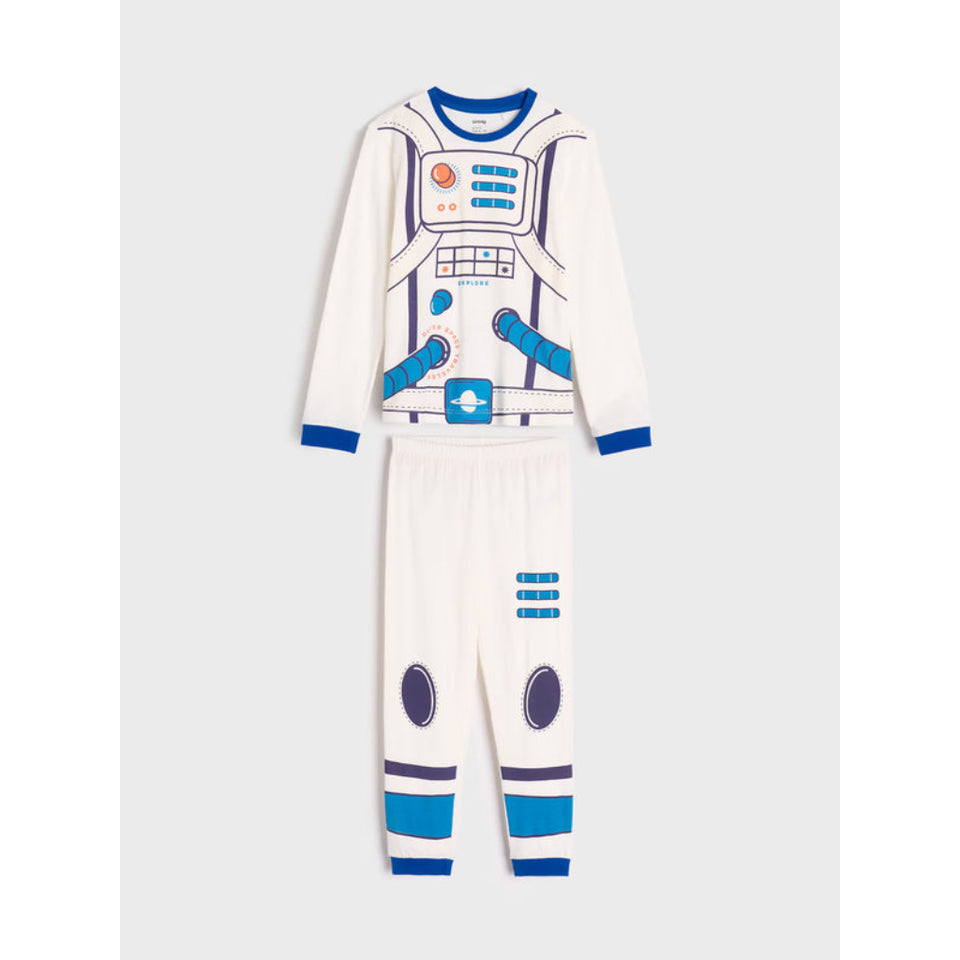 Sinsay Boy's White And Blue Astronaut Graphic Print Pajama Set