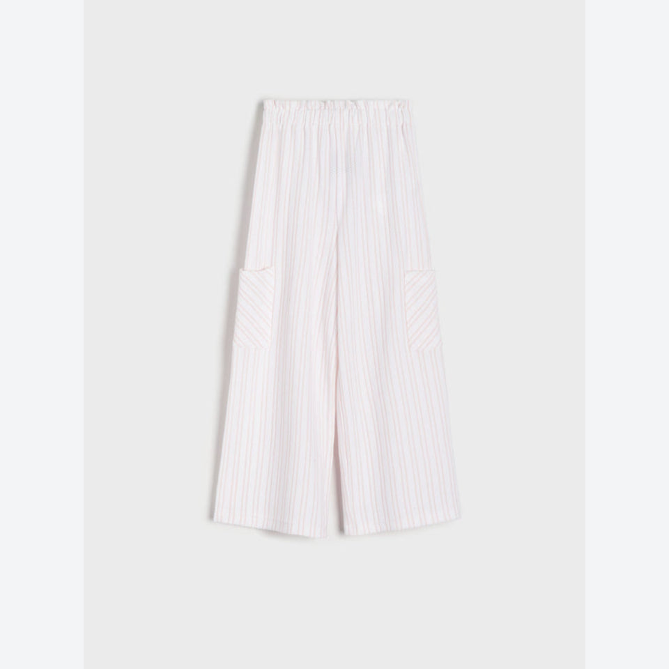Sinsay Girl's White Striped Wide-Leg Casual With Side Pockets Pants