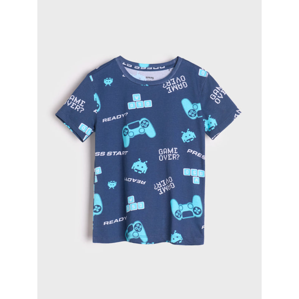 Sinsay Boy's Blue Navy Short-Sleeve Gaming Print Pajama Set