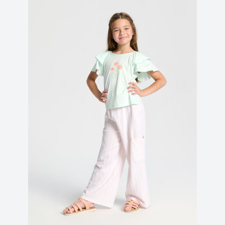 Sinsay Girl's Aqua Floral Print Ruffle-Sleeve T-Shirt