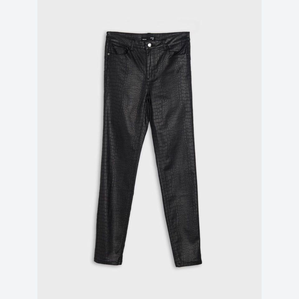 Sinsay Women's Black Faux-Crocodile Textured Skinny Pants