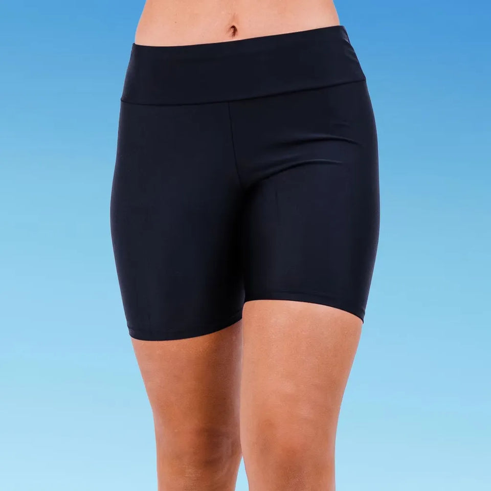 Calypsa Women's Black Chlorine Resistant High Waisted Mid-Thigh Shapewear
