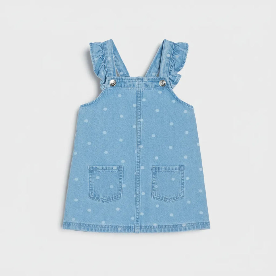 Sinsay Baby Girl's Light Blue Polka Dot Ruffle Denim Dress