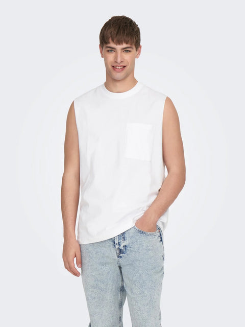 Only & Sons Men's White Onsfred Pocket Sleeveless Tank Top | Only & Sons In Lebanon