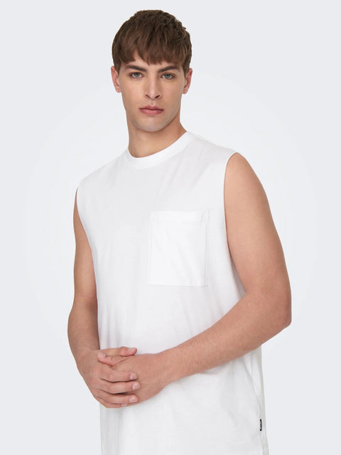 Only & Sons Men's White Onsfred Pocket Sleeveless Tank Top | Only & Sons In Lebanon