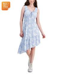 Hippie Rose Women's Blue Smocked Asymmetrical Hem Midi Dress |Hippie Rose In Lebanon