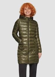 Q/S By S.Oliver Women's Olive Green Quilted Hooded Raincoat | Q/S By S.Oliver In Lebanon