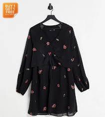 Asos Design Mternity Black Floral Dress ANF827