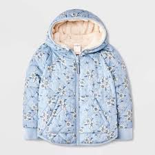 Cat & Jack Girl's Blue Floral Cozy Quilted Reversible Puffer Jacket | Cat & Jack In Lebanon