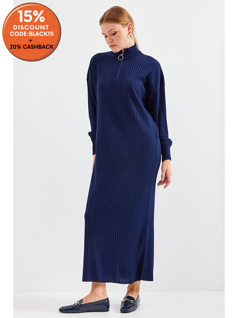 Big Dart Women's Navy Knitted 1/4 Zip Dress | Big Dart In Lebanon