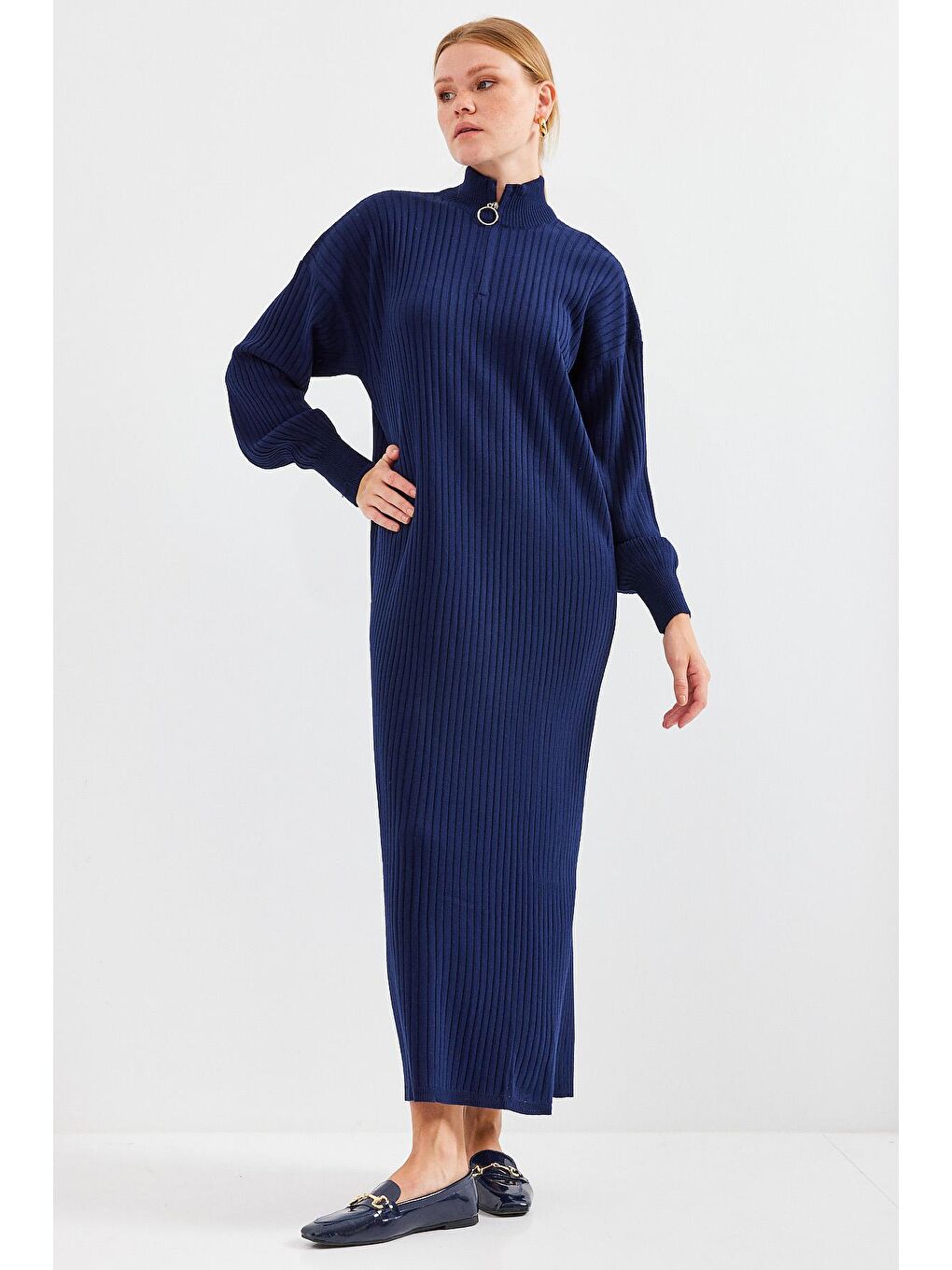Big Dart Women's Navy Knitted 1/4 Zip Dress | Big Dart In Lebanon