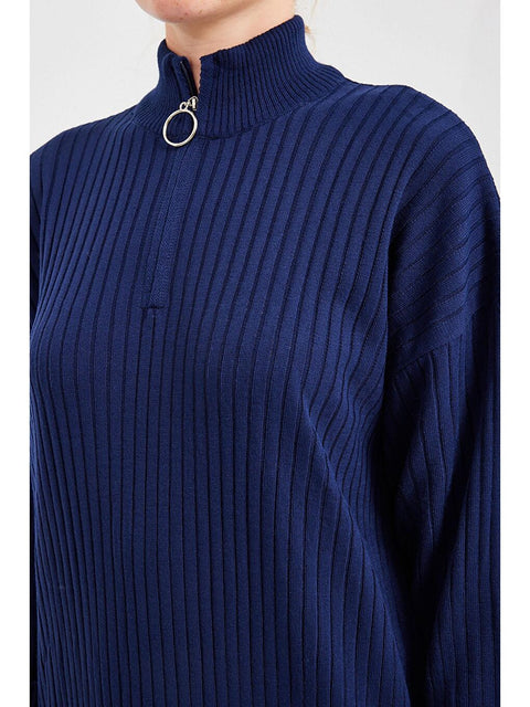 Big Dart Women's Navy Knitted 1/4 Zip Dress | Big Dart In Lebanon