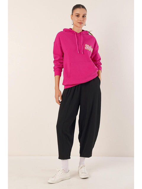 Big Dart Women's Fuchsia Embroidered Oversize Hoodie | Big Dart In Lebanon