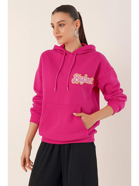 Big Dart Women's Fuchsia Embroidered Oversize Hoodie | Big Dart In Lebanon