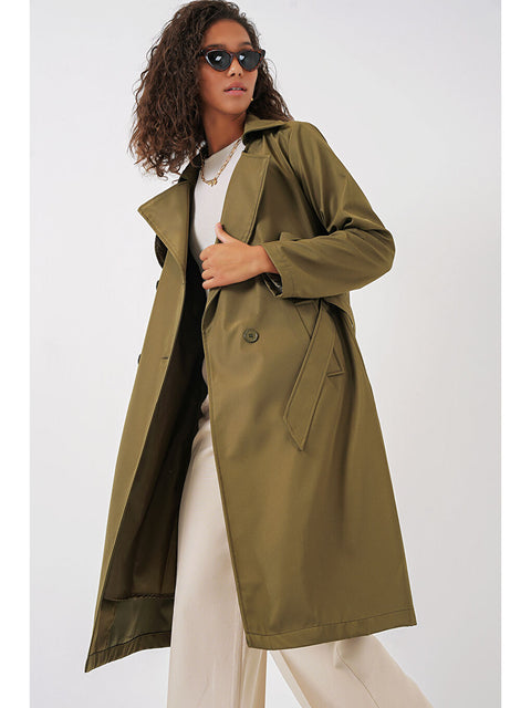 Big Dart Women's Khaki Double-Breasted Trench Coat | Big Dart In Lebanon