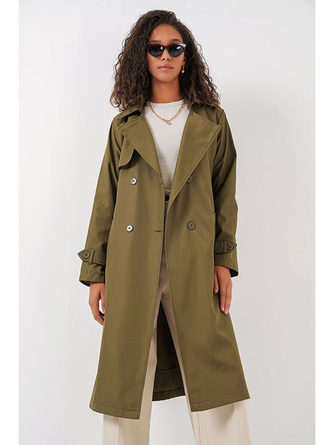 Big Dart Women's Khaki Double-Breasted Trench Coat | Big Dart In Lebanon