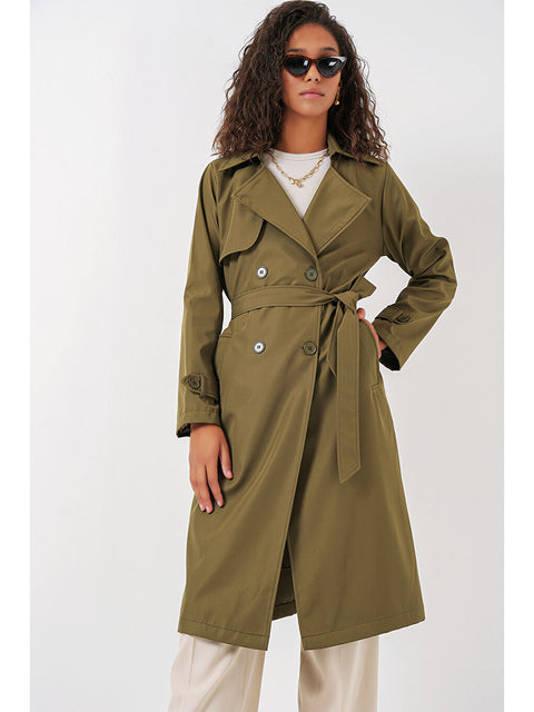 Big Dart Women's Khaki Double-Breasted Trench Coat | Big Dart In Lebanon