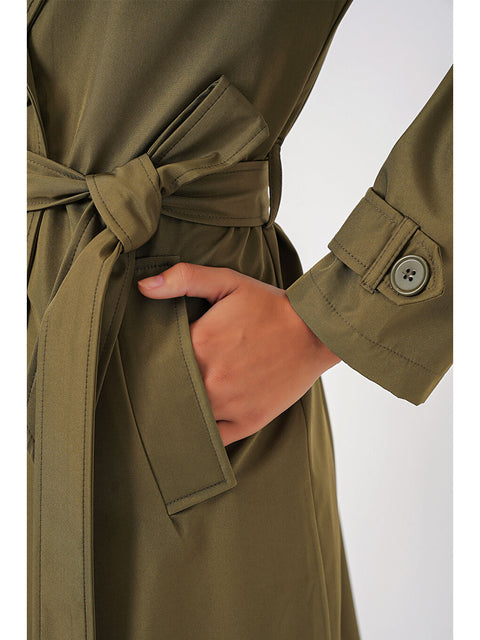 Big Dart Women's Khaki Double-Breasted Trench Coat | Big Dart In Lebanon