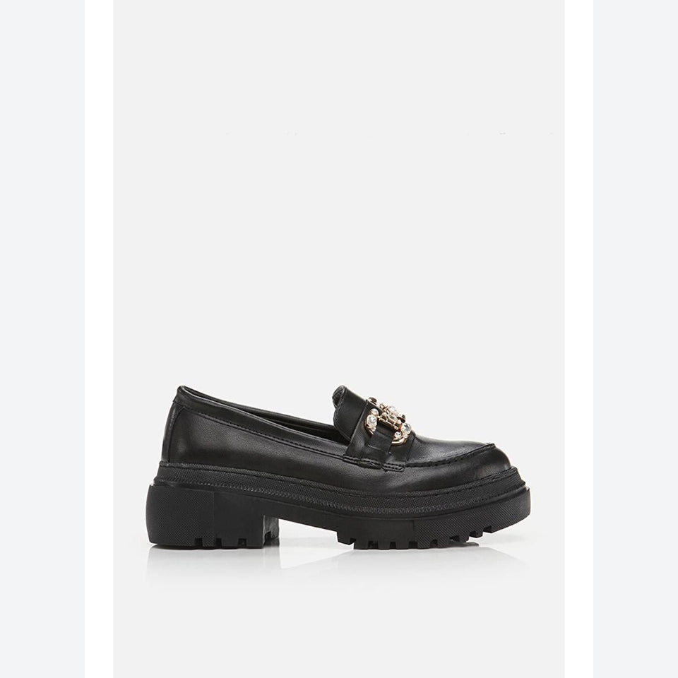 Yaya by Hotiç Women's Black Chunky Lug-Sole Loafers