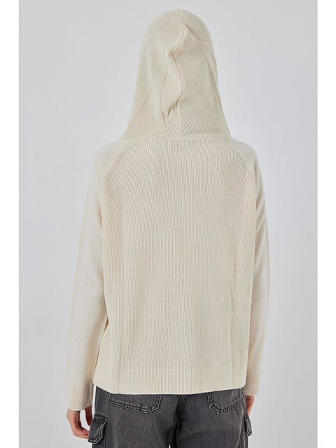 Big Dart Women's Beige Hooded Knit Sweater | Big Dart In Lebanon