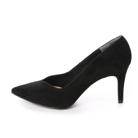 Black high-heeled shoe on a white background