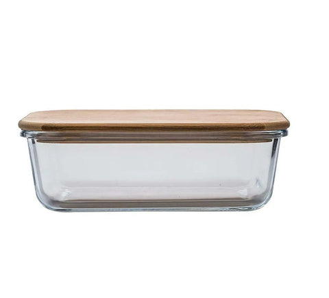 DR Home Division Transparent Glass Container With Wood Lid 1050ml | DR Home Division In Lebanon