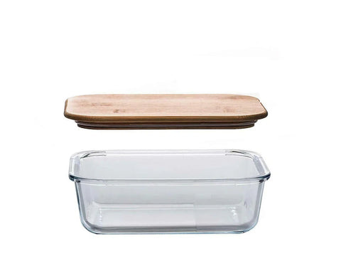 DR Home Division Transparent Glass Container With Wood Lid 1050ml | DR Home Division In Lebanon