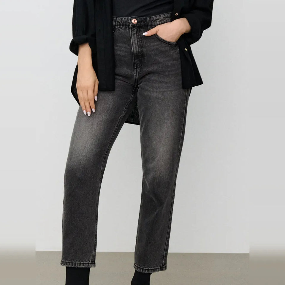 Sinsay Women's Gray Washed Knee Mom Fit Denim Jeans