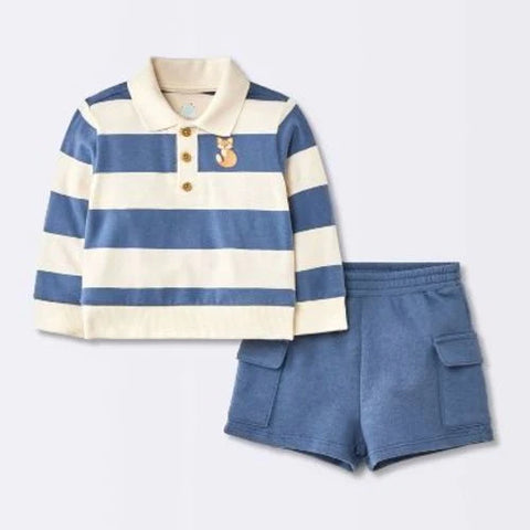 Cloud Island Baby Boys' Navy Blue Long Sleeve Striped Polo and Shorts Set  | Cloud Island in Lebanon