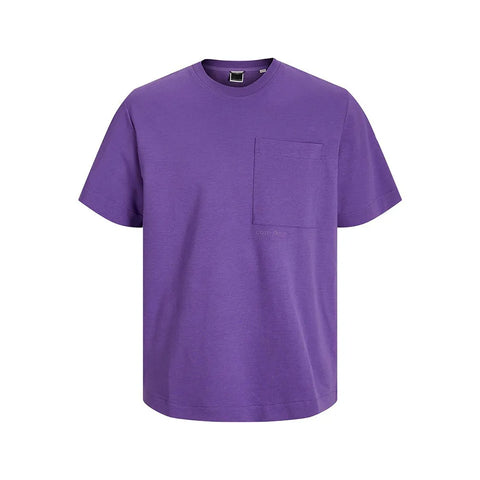Purple t-shirt with a pocket on a white background
