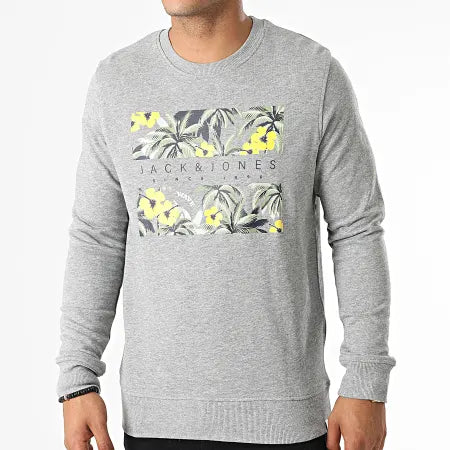 Jack & Jones Men's Light Grey Crew Neck With Venice Branding Blouse| Jack & Jones In Lebanon