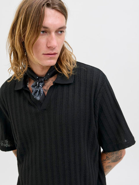 Jack & Jones Men's Black Loose Fit Polo Neck T-Shirt | Jack & Jones In Lebanon