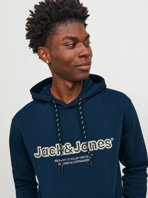 Jack & Jones Men's Navy Logo Printed Hoodie | Jack & Jones In Lebanon